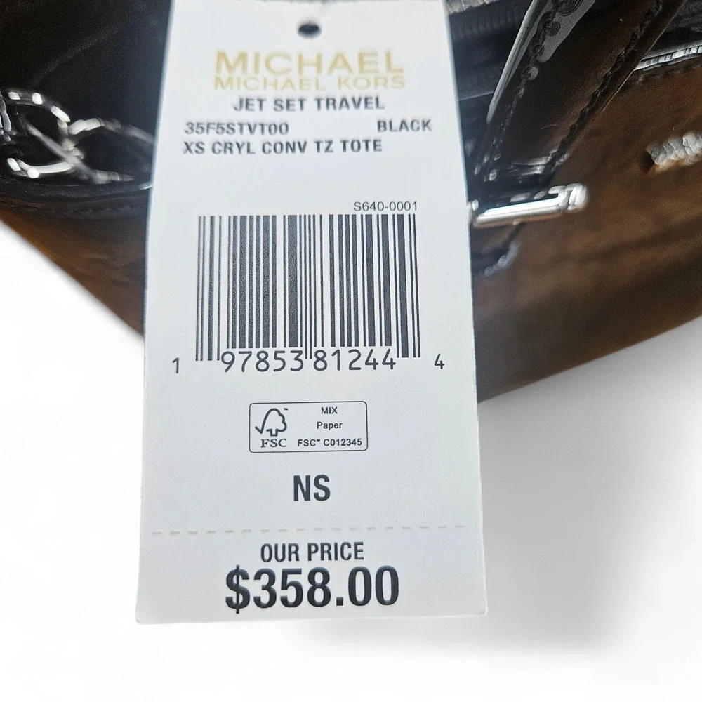 Michael Kors Jet Set Small Metallic Logo Debossed Convertible‎ Tote Bag Black
